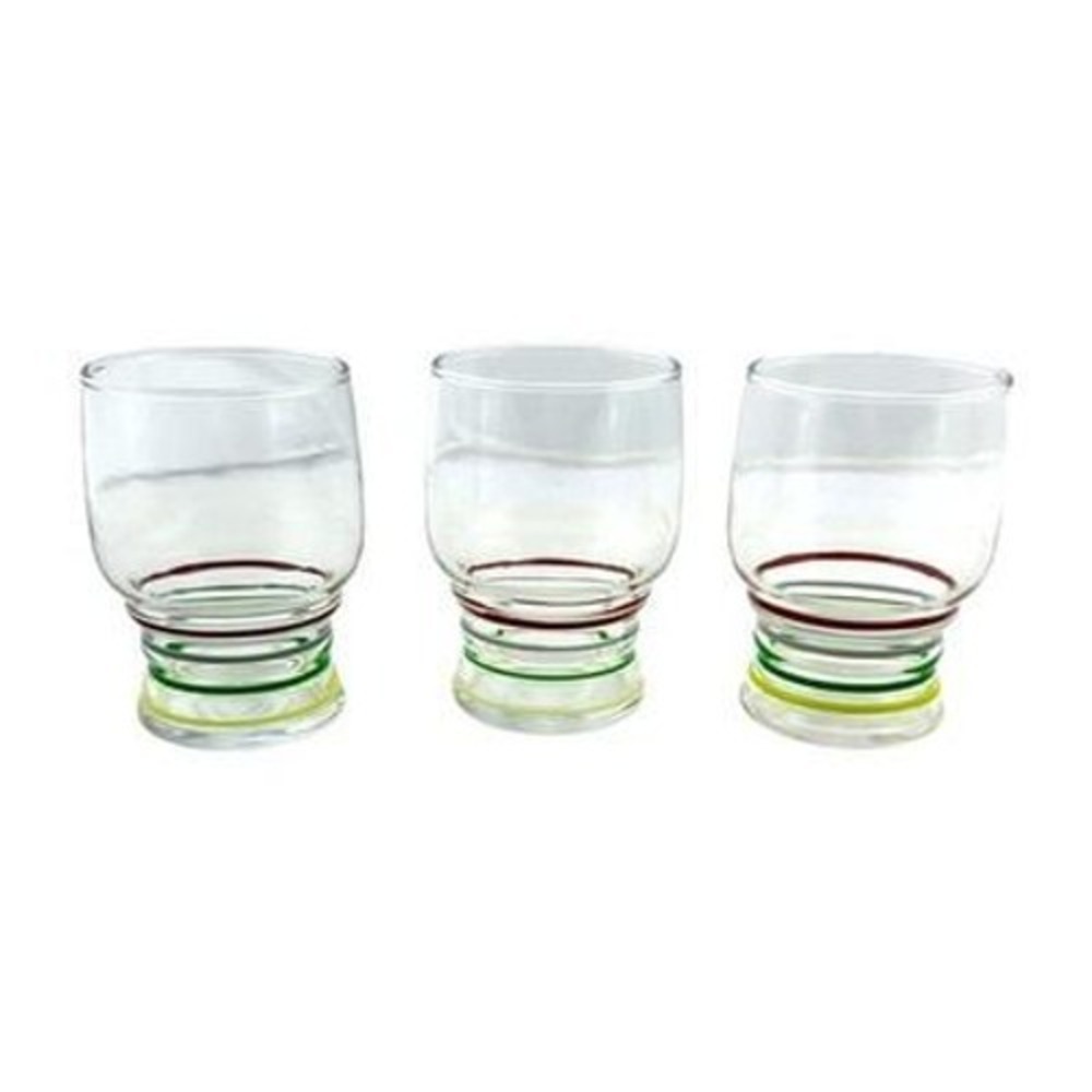 Libbey Juice Glasses (6) Vintage Stripe Colored Rings Maroon Gray Green Yellow - Picture 5 of 8